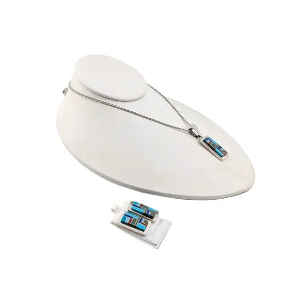 Authentic Patricia Becenti Navajo Inlay Necklace & Earring Set Mosaic Jewelry**